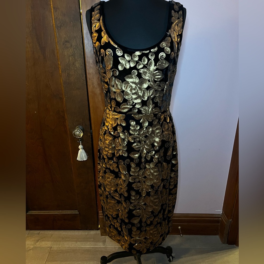 Tatyana black velvet and gold sequined dress